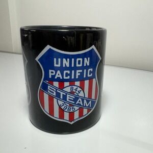 Union Pacific Railroad Steam Locomotive 844 3985 Black Ceramic Mug